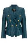 the balmain double-breasted blazer in pure blue lambskin defines a sartorial sil