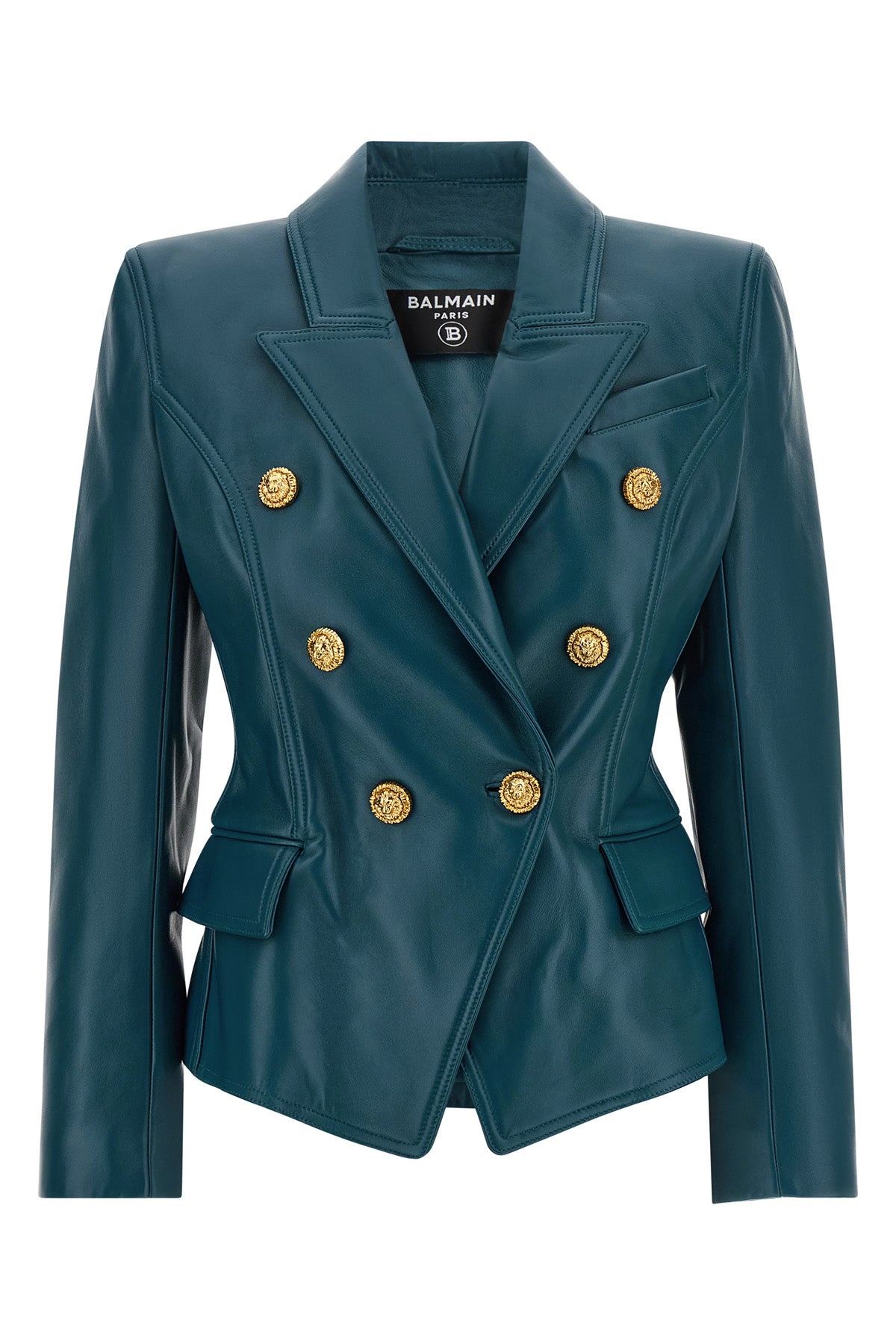 the balmain double-breasted blazer in pure blue lambskin defines a sartorial sil