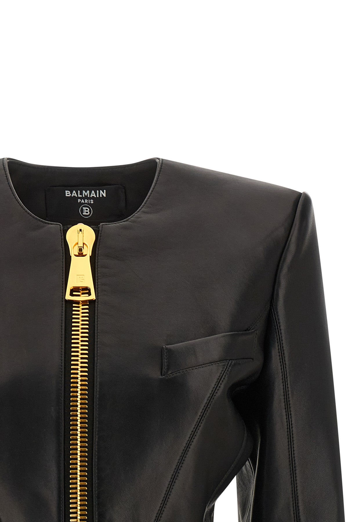 balmains basque jacket in pure lambskin defines a sculptural silhouette through