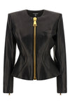 balmains basque jacket in pure lambskin defines a sculptural silhouette through