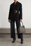the balmain caban in black bouclette virgin wool blend is distinguished by a scr