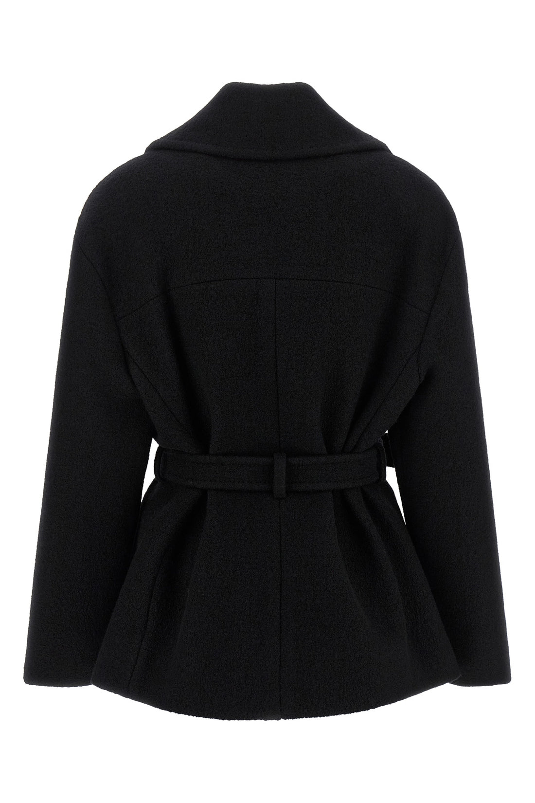 BALMAIN 34 the balmain caban in black bouclette virgin wool blend is distinguished by a scr