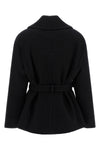 the balmain caban in black bouclette virgin wool blend is distinguished by a scr