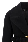 the balmain caban in black bouclette virgin wool blend is distinguished by a scr
