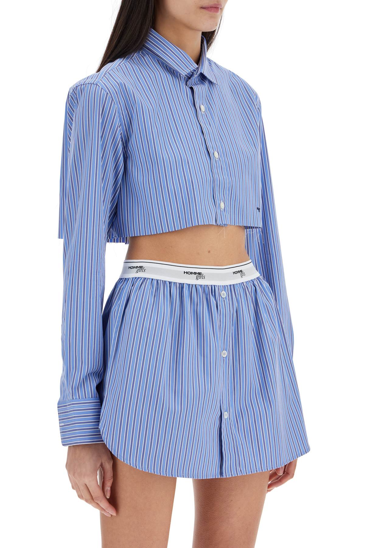 super cropped blue striped cotton shirt