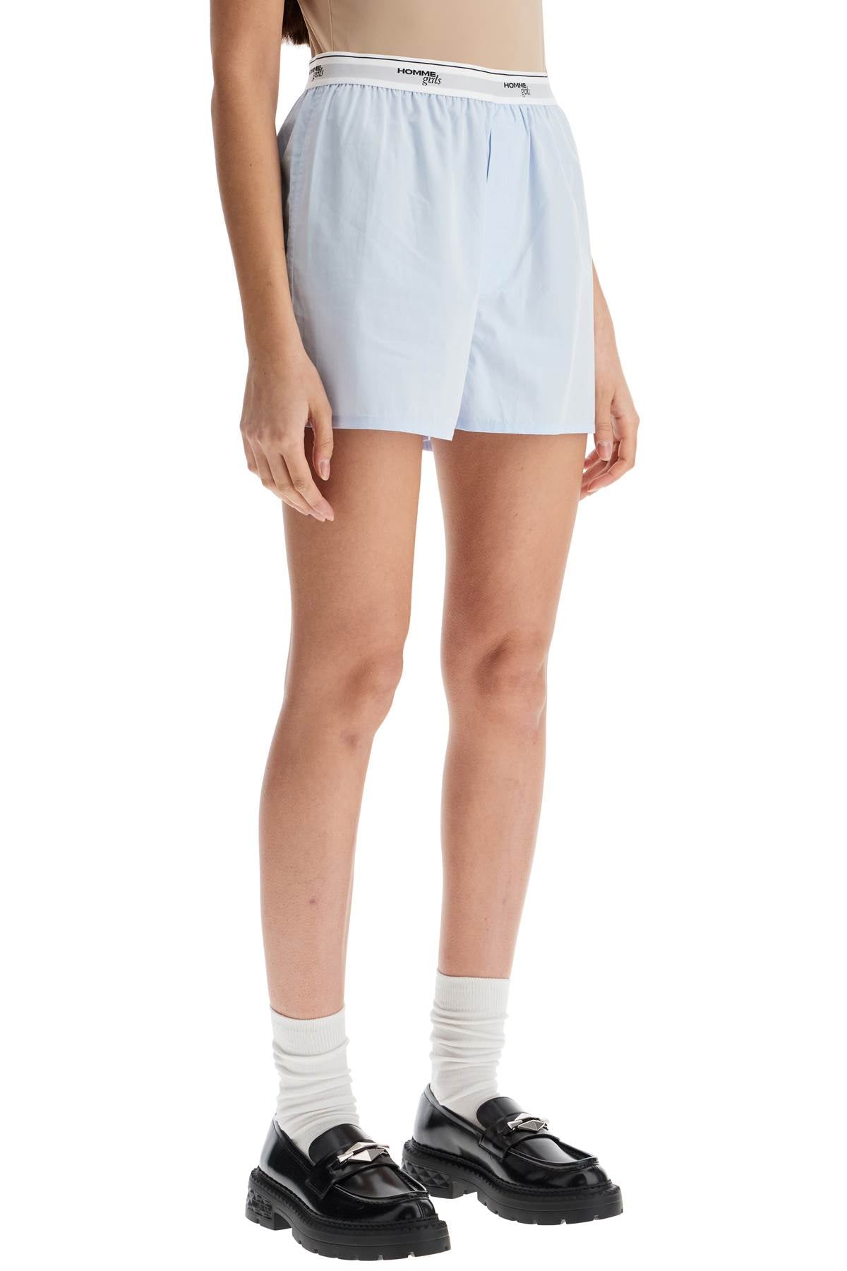 light blue high-waisted cotton boxer shorts