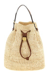 the mulberry bucket bag features a deconstructed silhouette made of crochet wove