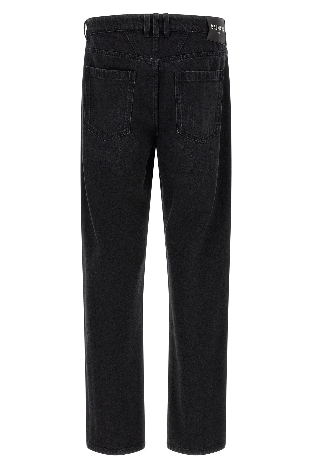 balmain jeans in washed black cotton denim