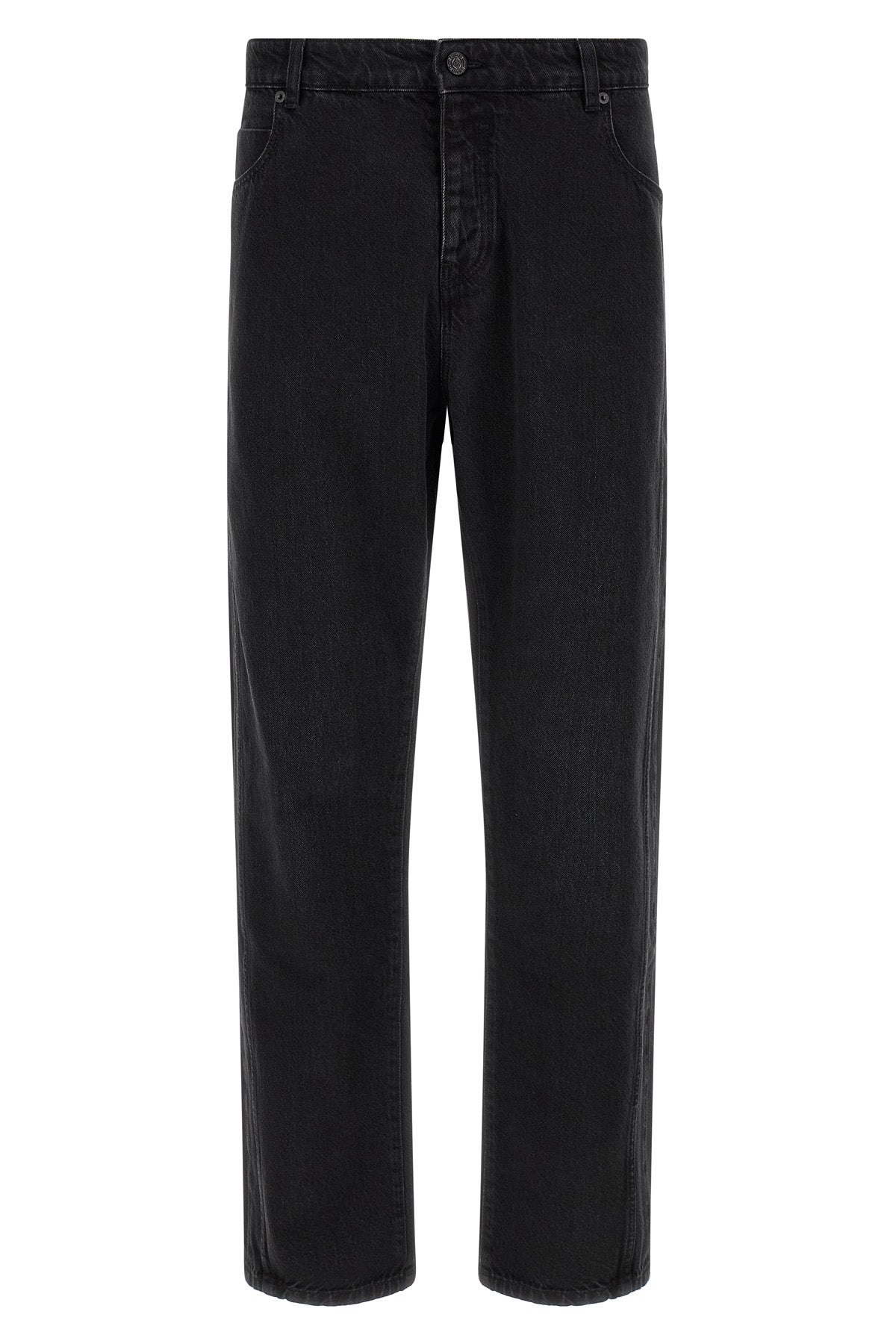 balmain jeans in washed black cotton denim