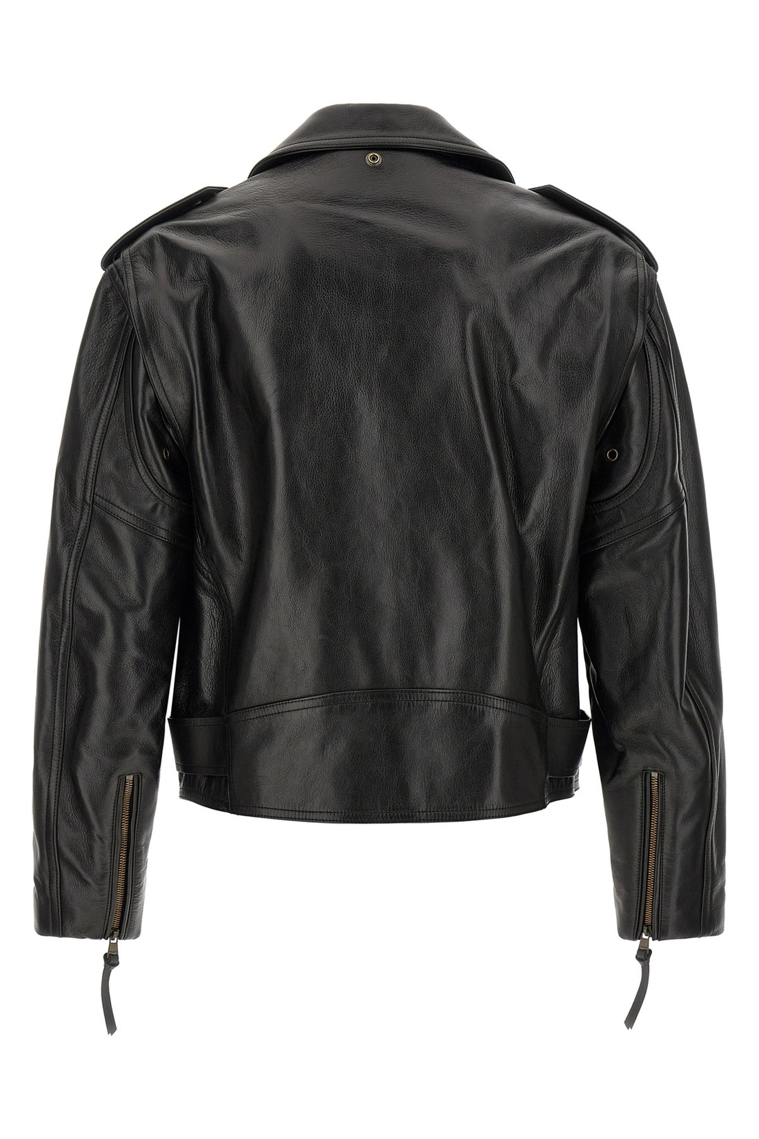 BALMAIN 50 balmains biker jacket in black textured cowhide leather