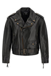 balmains biker jacket in black textured cowhide leather defines the codes of st
