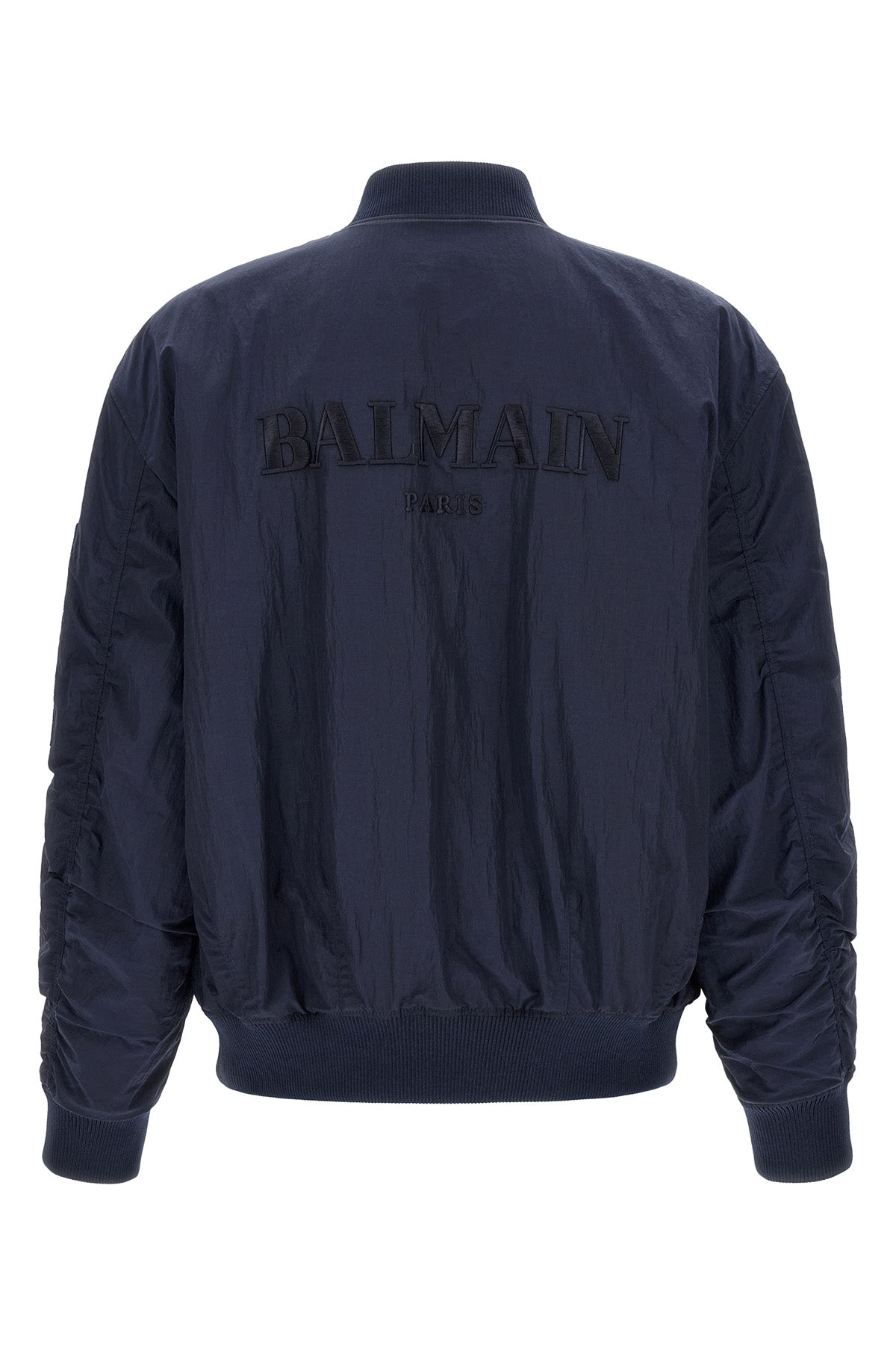 the balmain bomber jacket defines a relaxed silhouette through wide volumes and