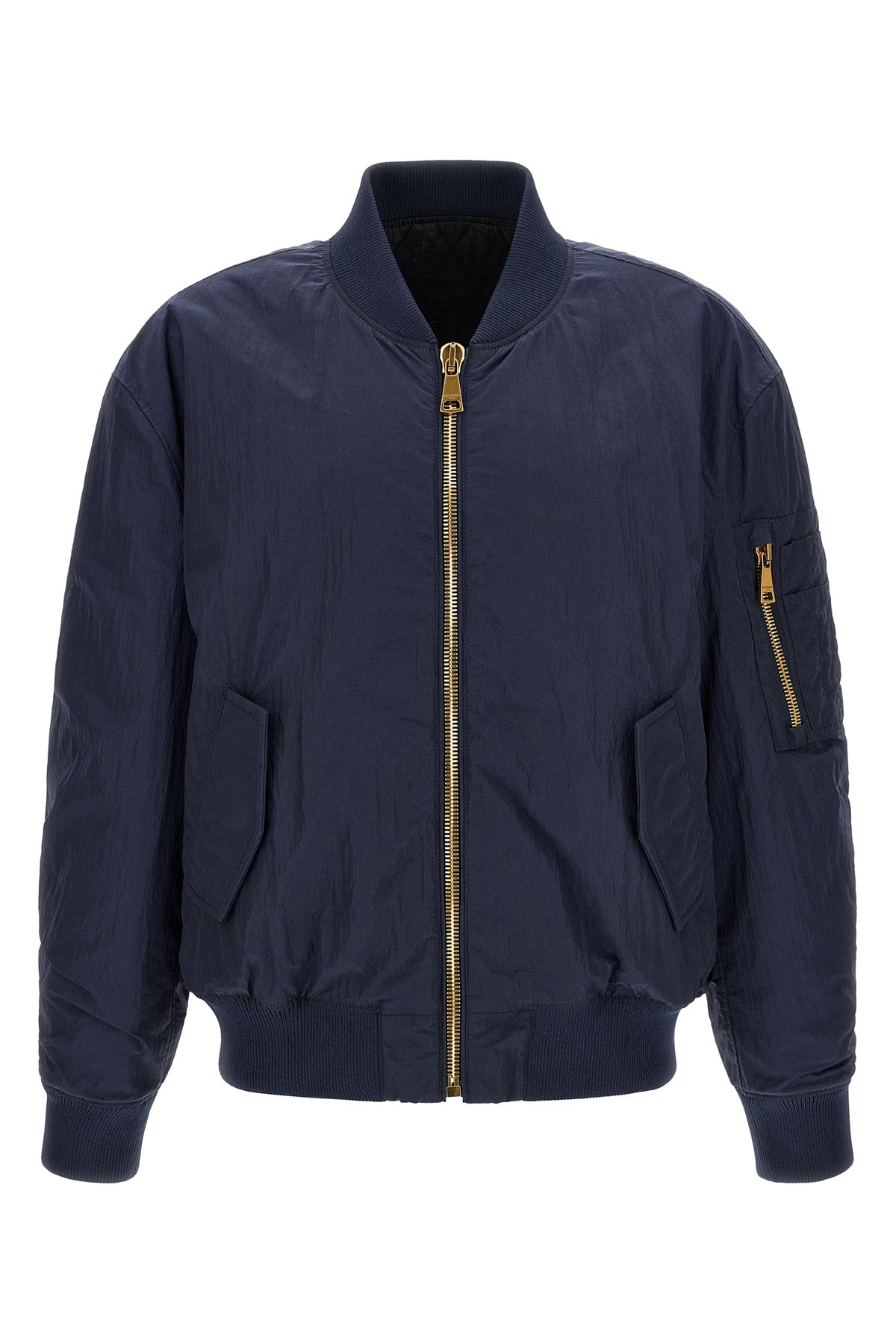 the balmain bomber jacket defines a relaxed silhouette through wide volumes and