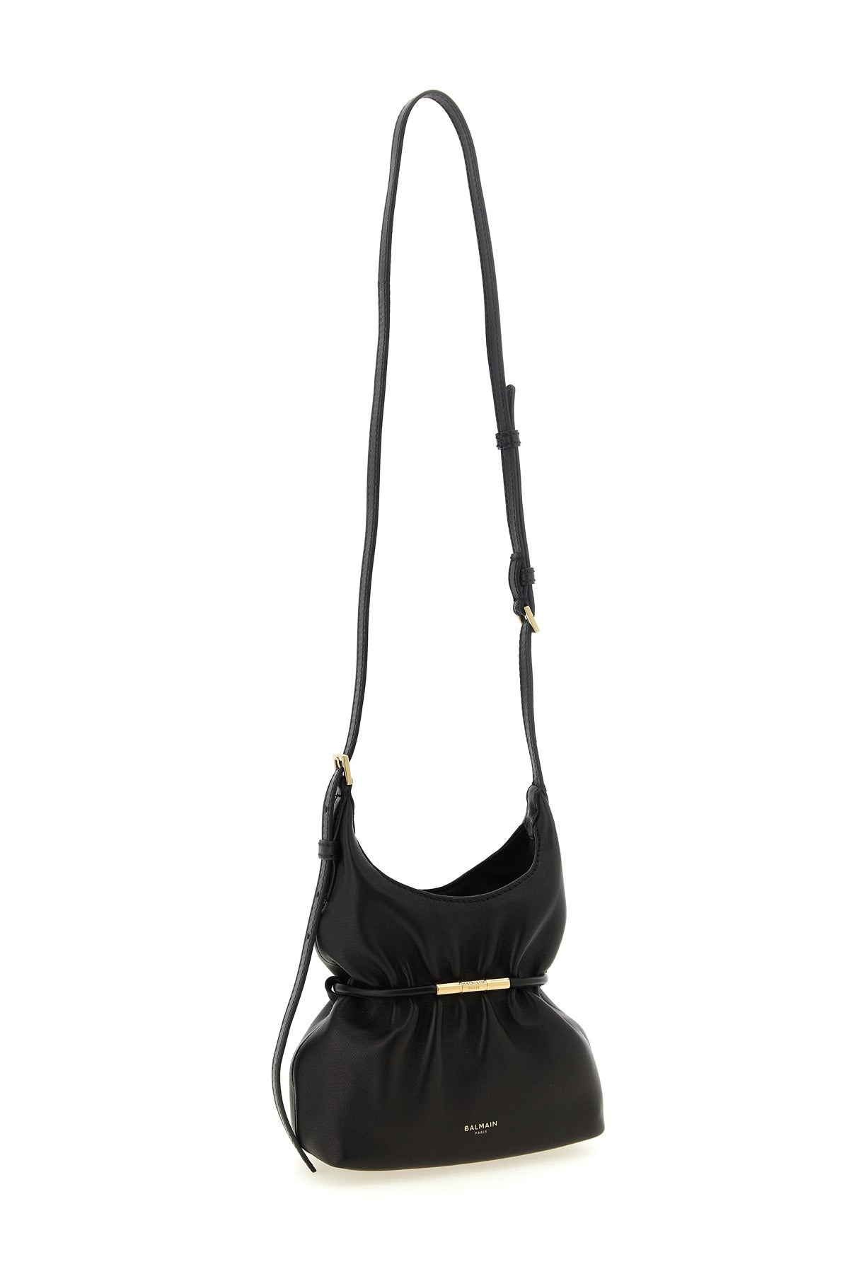 the balmain lambskin handbag redefines volumes through a sculptural and softly d