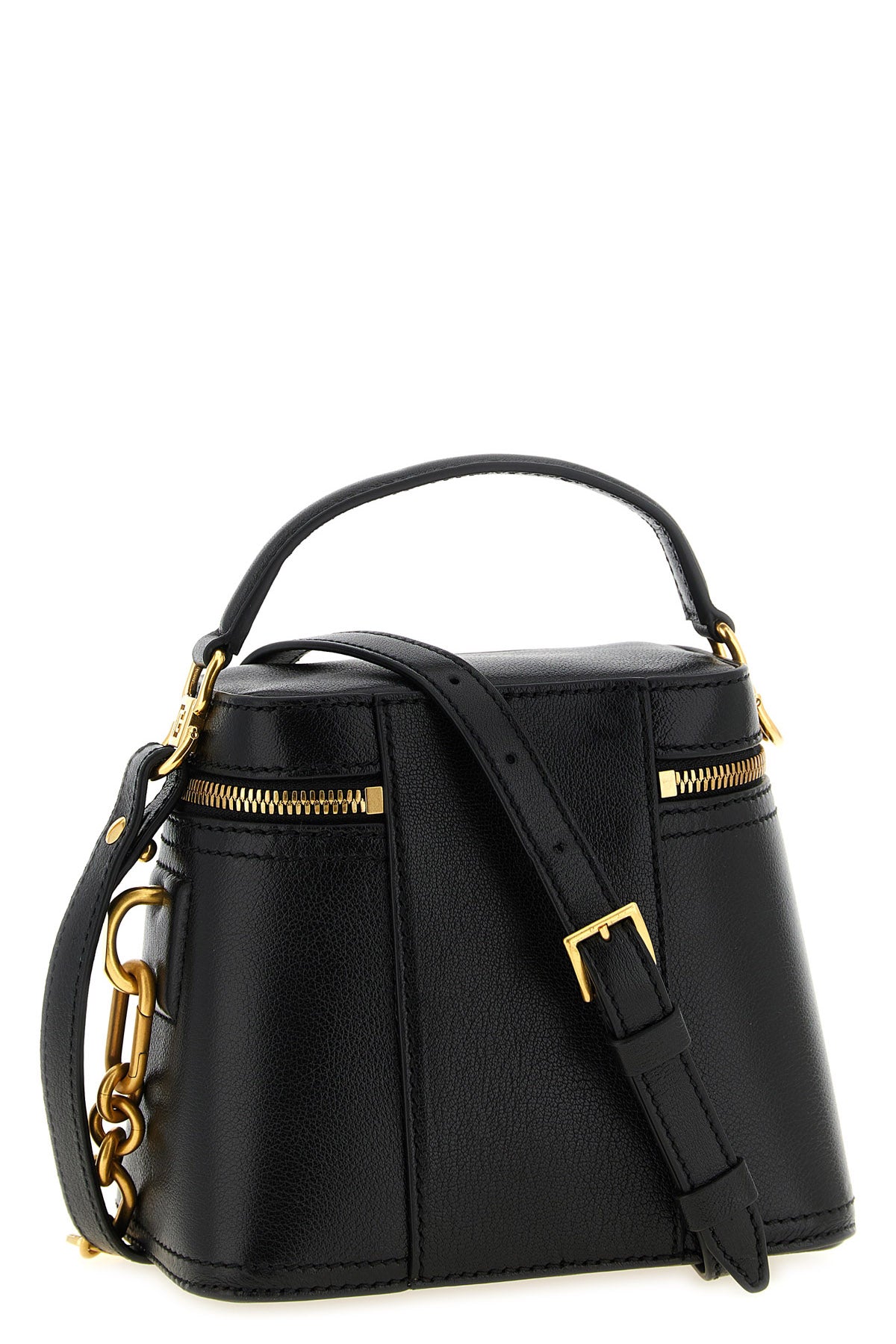 the balmain pulse vanity handbag is made of structured black buffalo leather