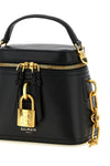 the balmain pulse vanity handbag is made of structured black buffalo leather