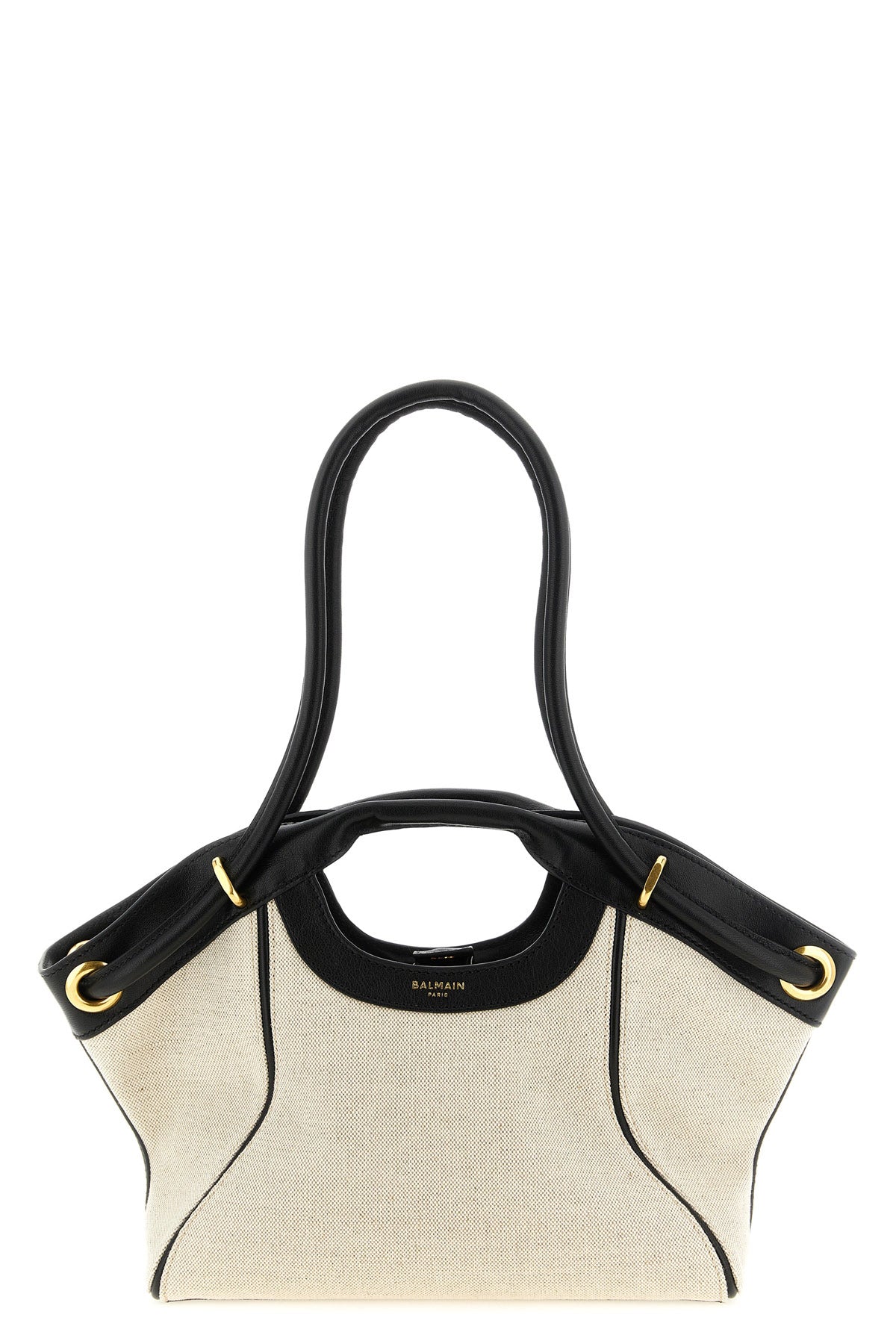 the balmain media tote shopping bag features a structured silhouette defined b