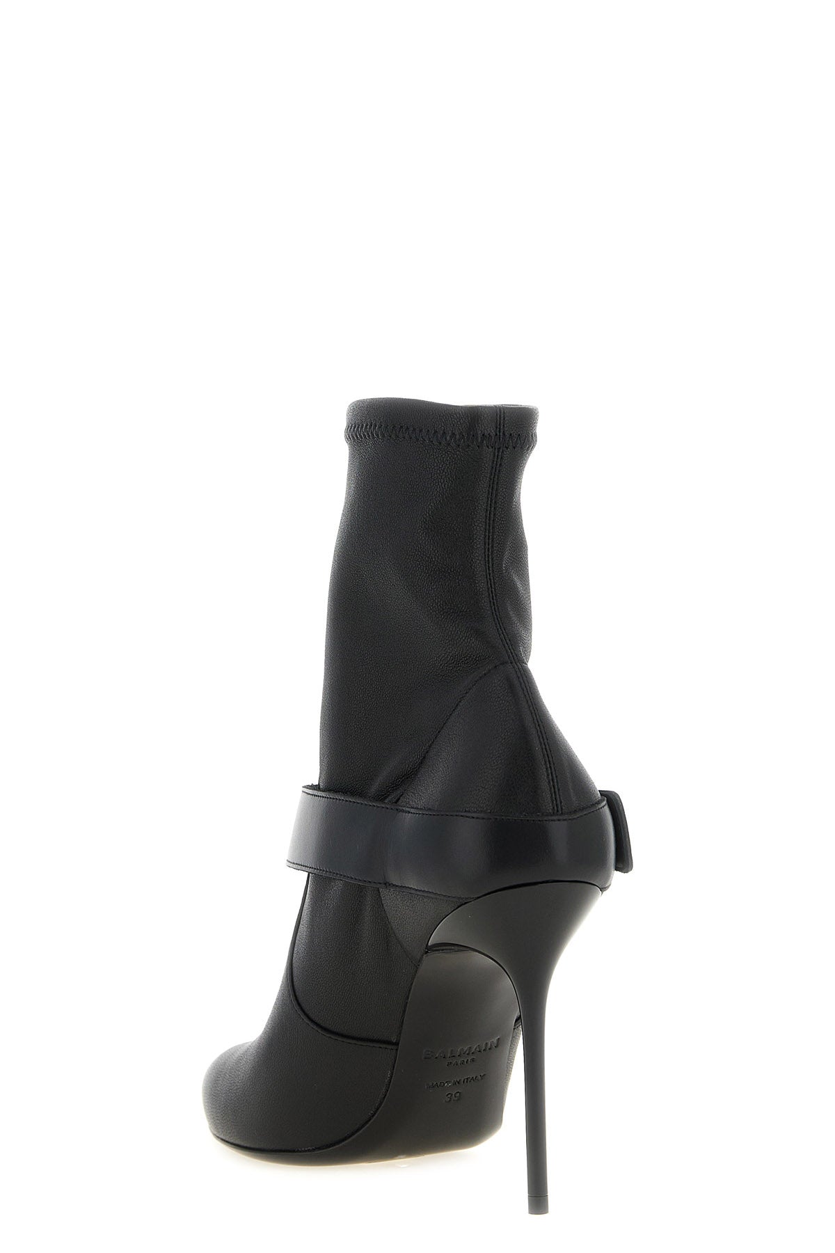 balmain ankle boots in soft stretch lambskin leather and shiny calf leather defi
