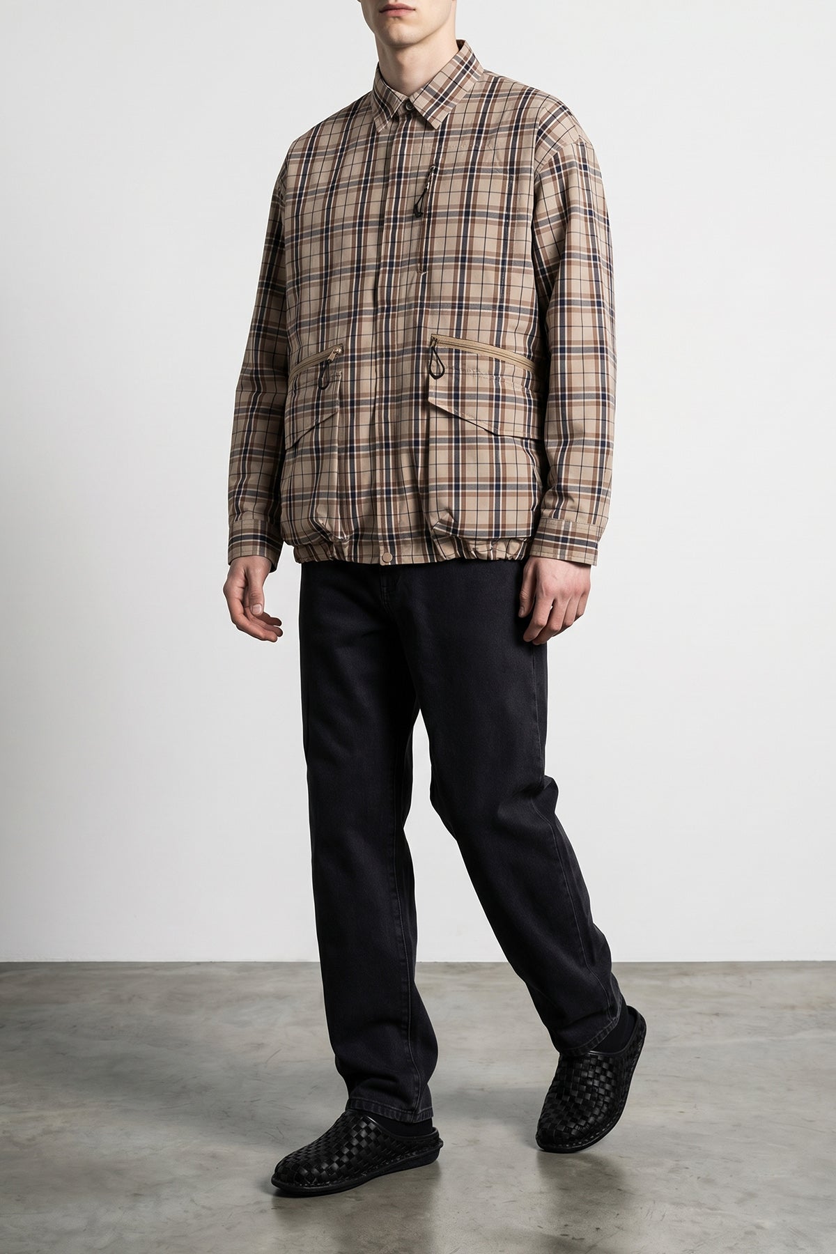 check-print cotton blend overshirt