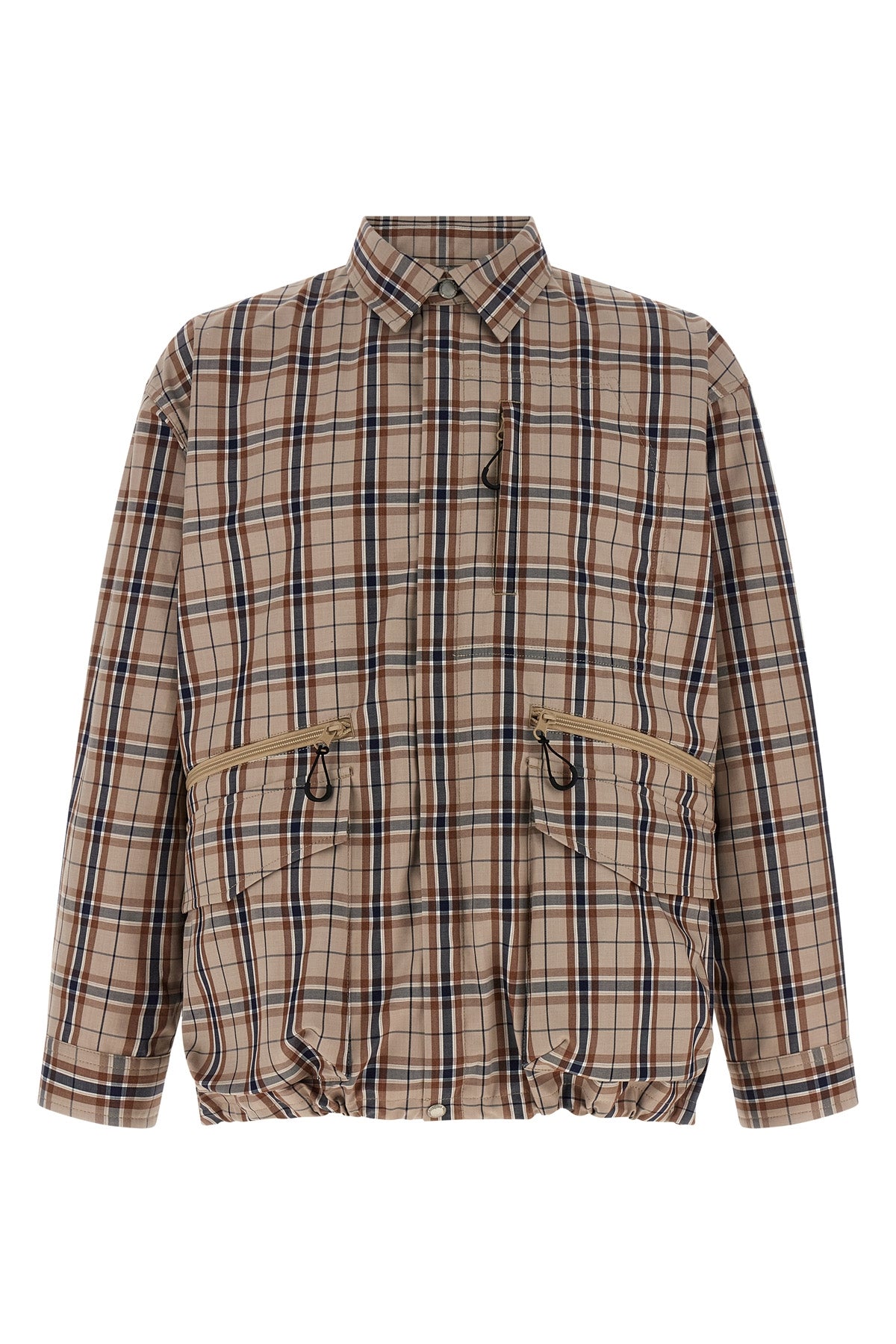 check-print cotton blend overshirt