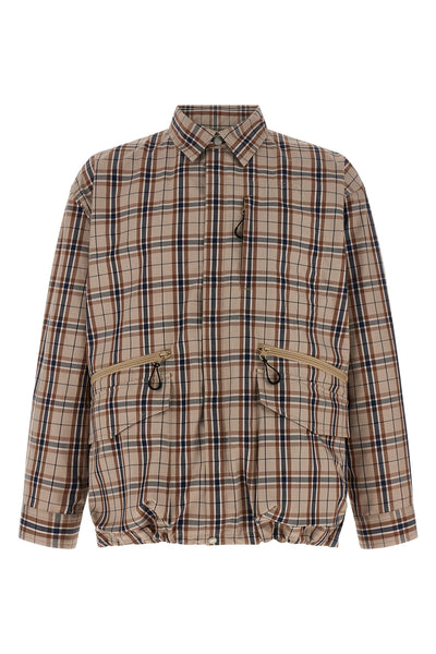 check-print cotton blend overshirt