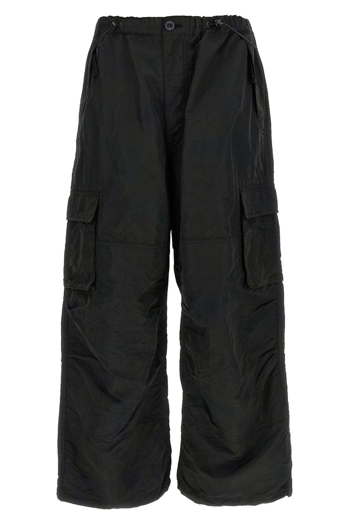 cargo pants in shiny wrinkled fabric