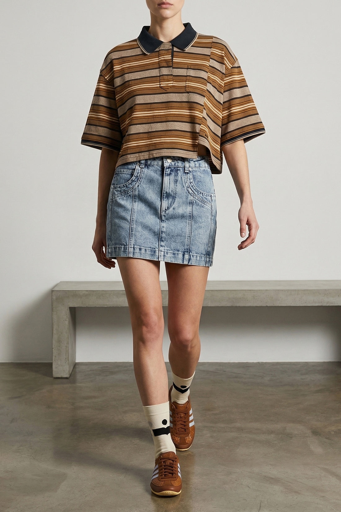 MARANT ETOILE 36 isalyne striped cotton piqué polo shirt