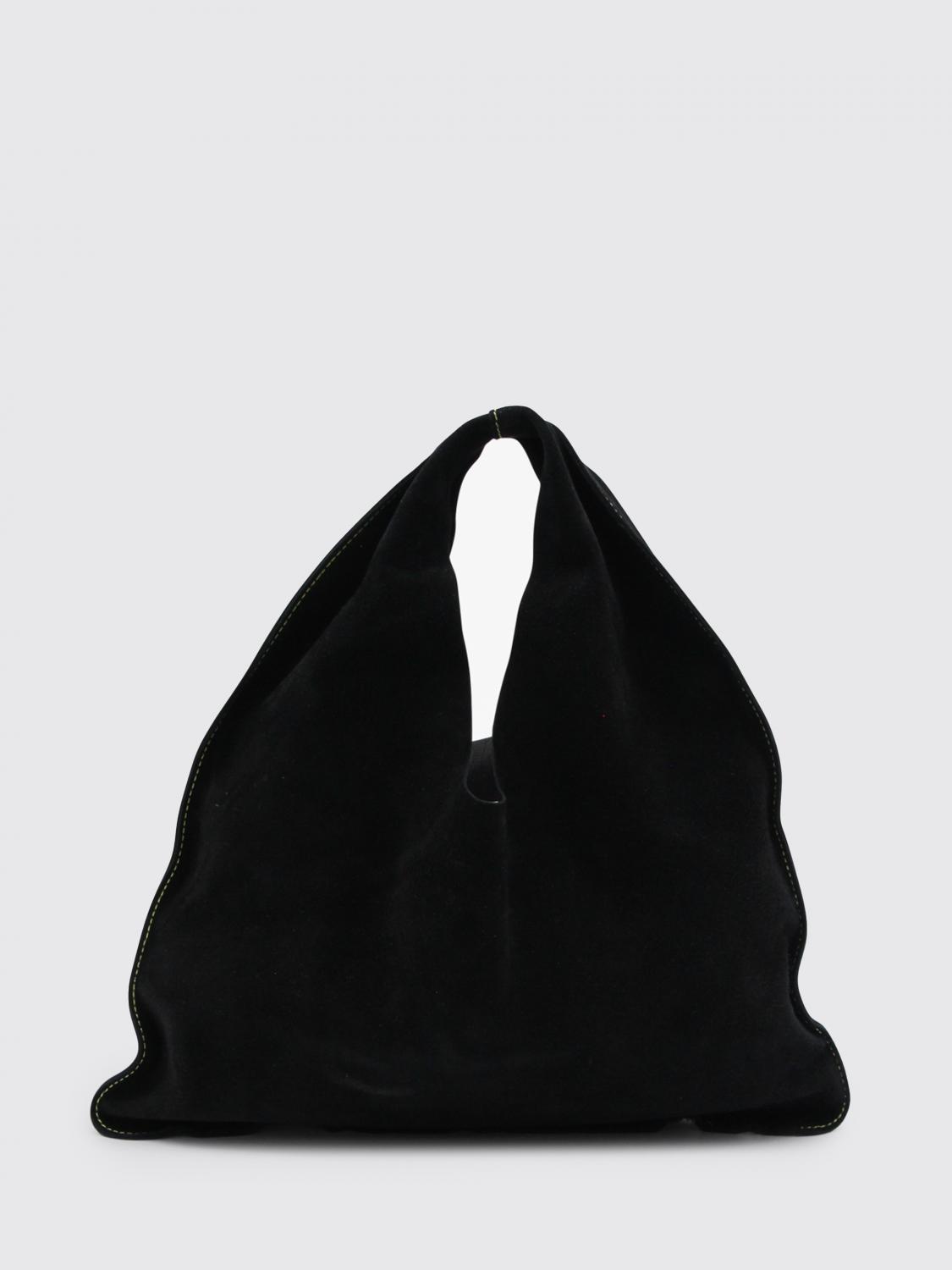 blind triangular suede bag