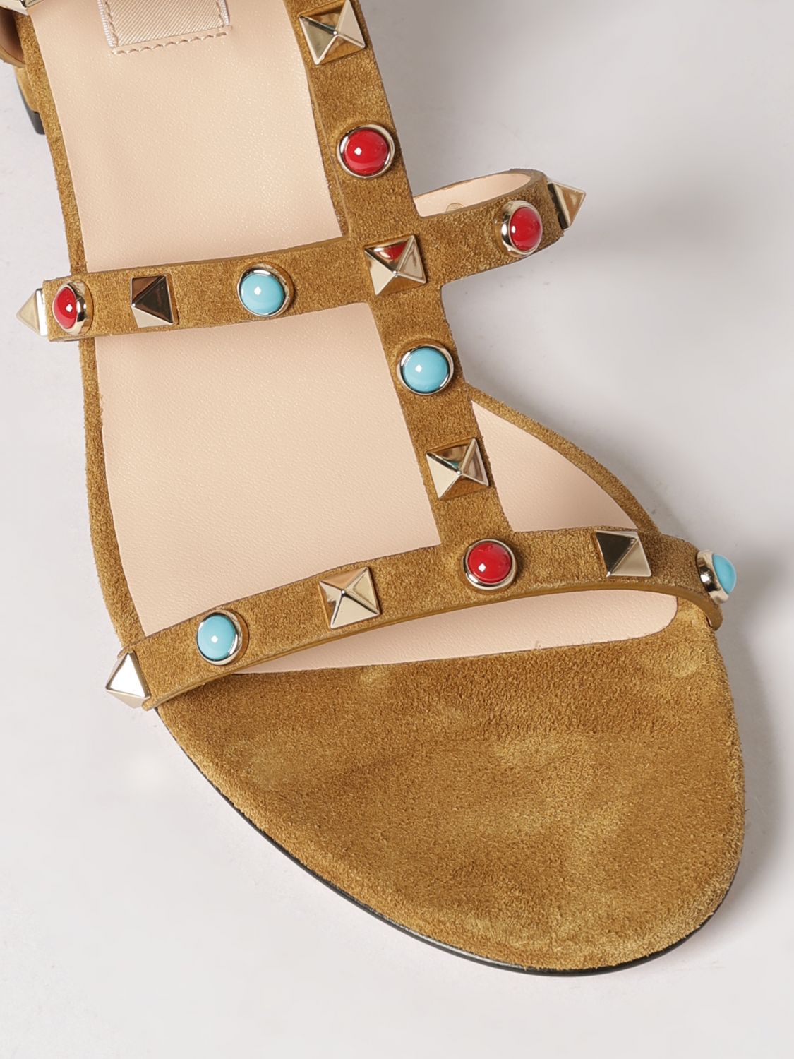 rockstud suede sandals with stones