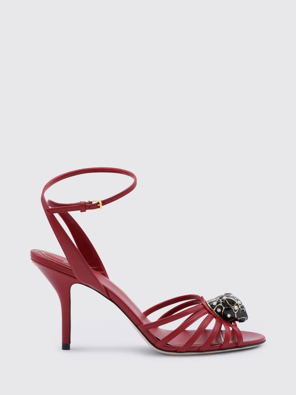 leather sandal with enamelled application pas de chat