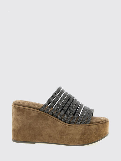 suede wedge sandal with monile