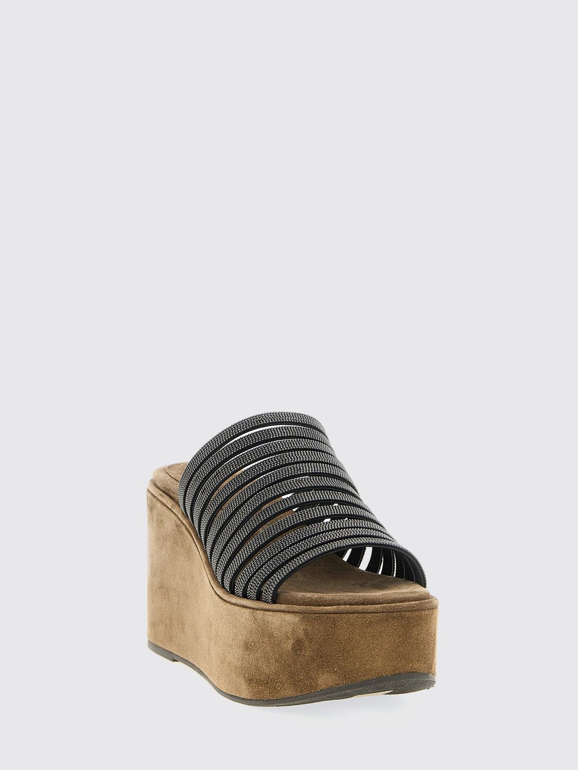 suede wedge sandal with monile