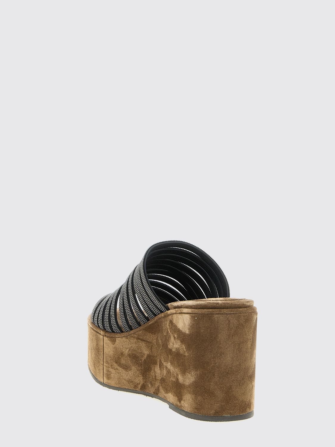 suede wedge sandal with monile