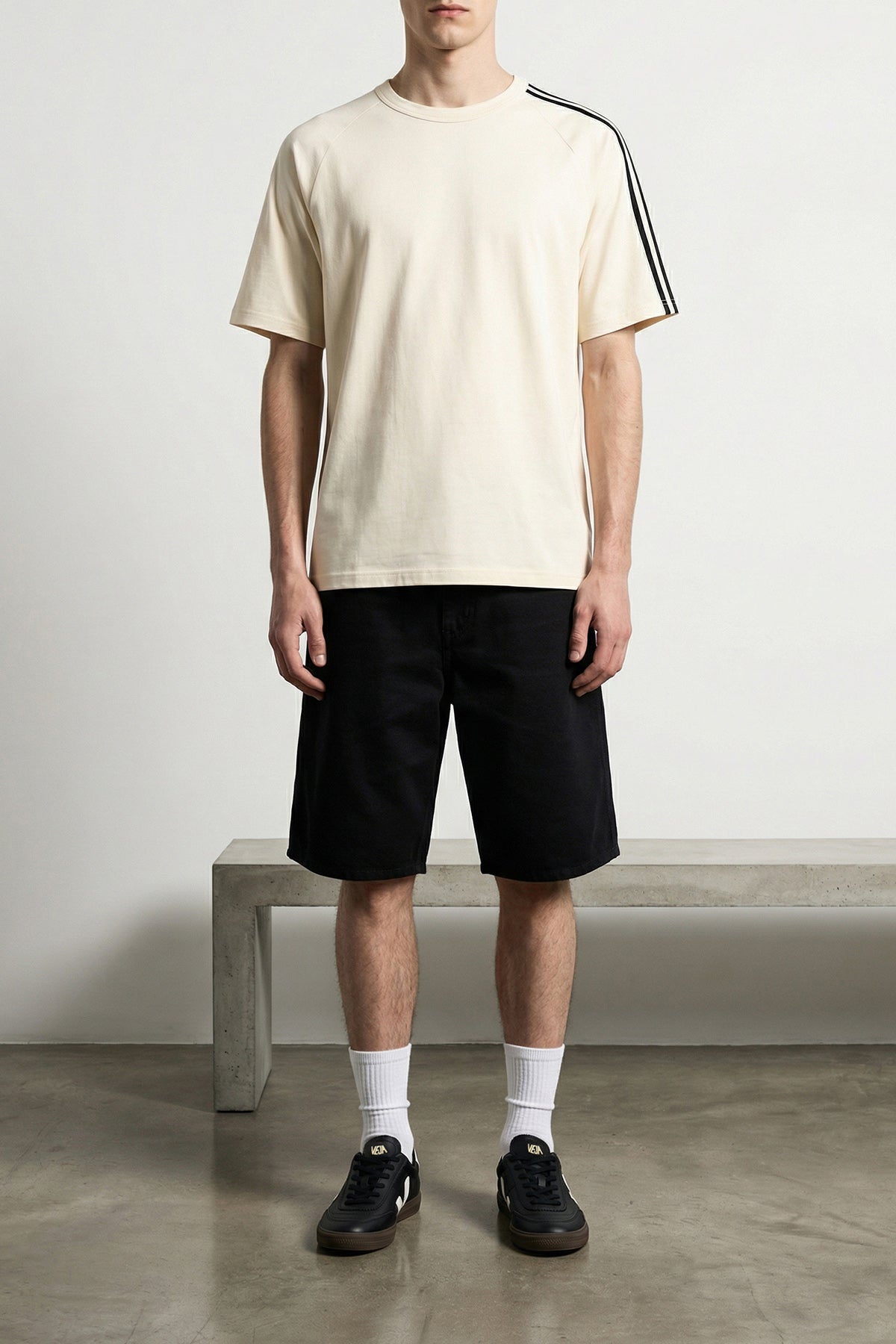 single knee cotton bermuda shorts