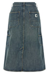 single knee midi skirt in heavy camano stonewashed cotton denim