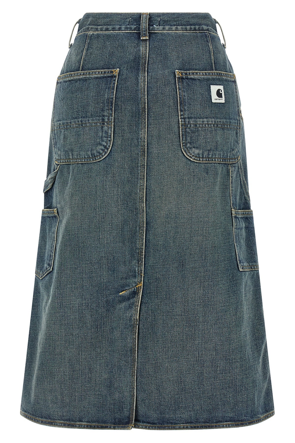 single knee midi skirt in heavy camano stonewashed cotton denim