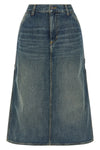 single knee midi skirt in heavy camano stonewashed cotton denim