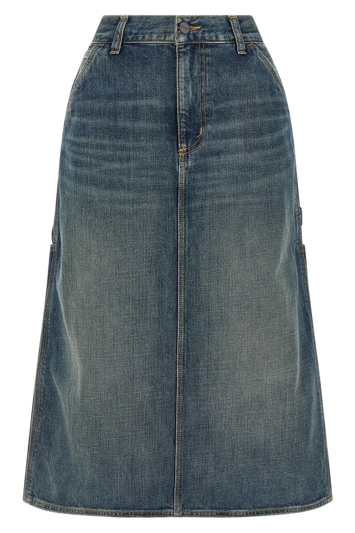 single knee midi skirt in heavy camano stonewashed cotton denim