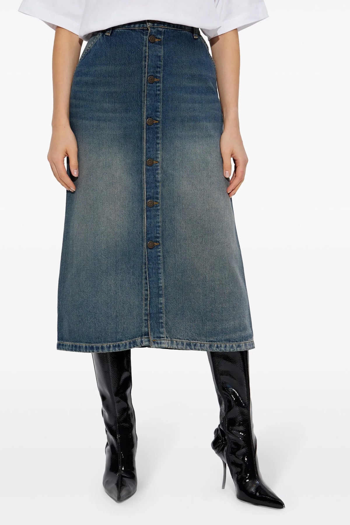 marvin midi skirt in used-effect smith denim