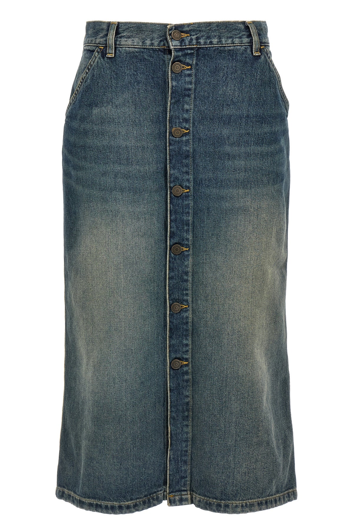 marvin midi skirt in used-effect smith denim
