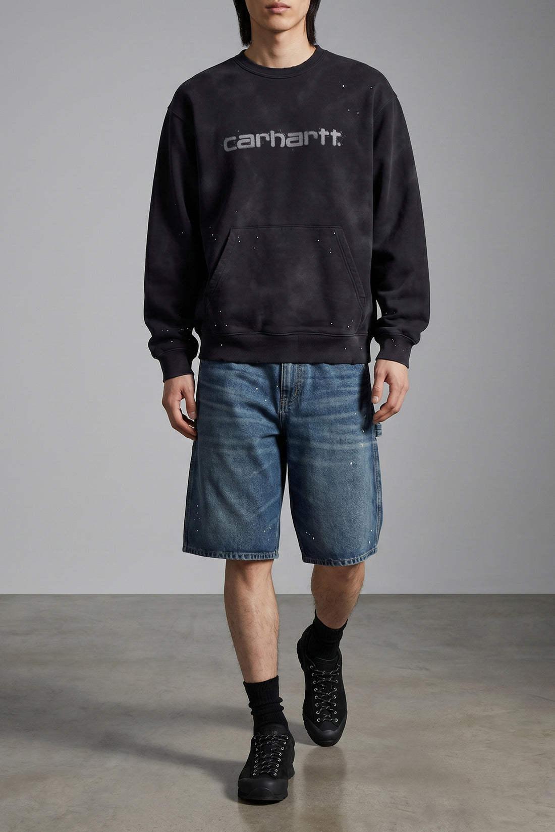 CARHARTT WIP L og single knee smith heavy used cotton denim shorts
