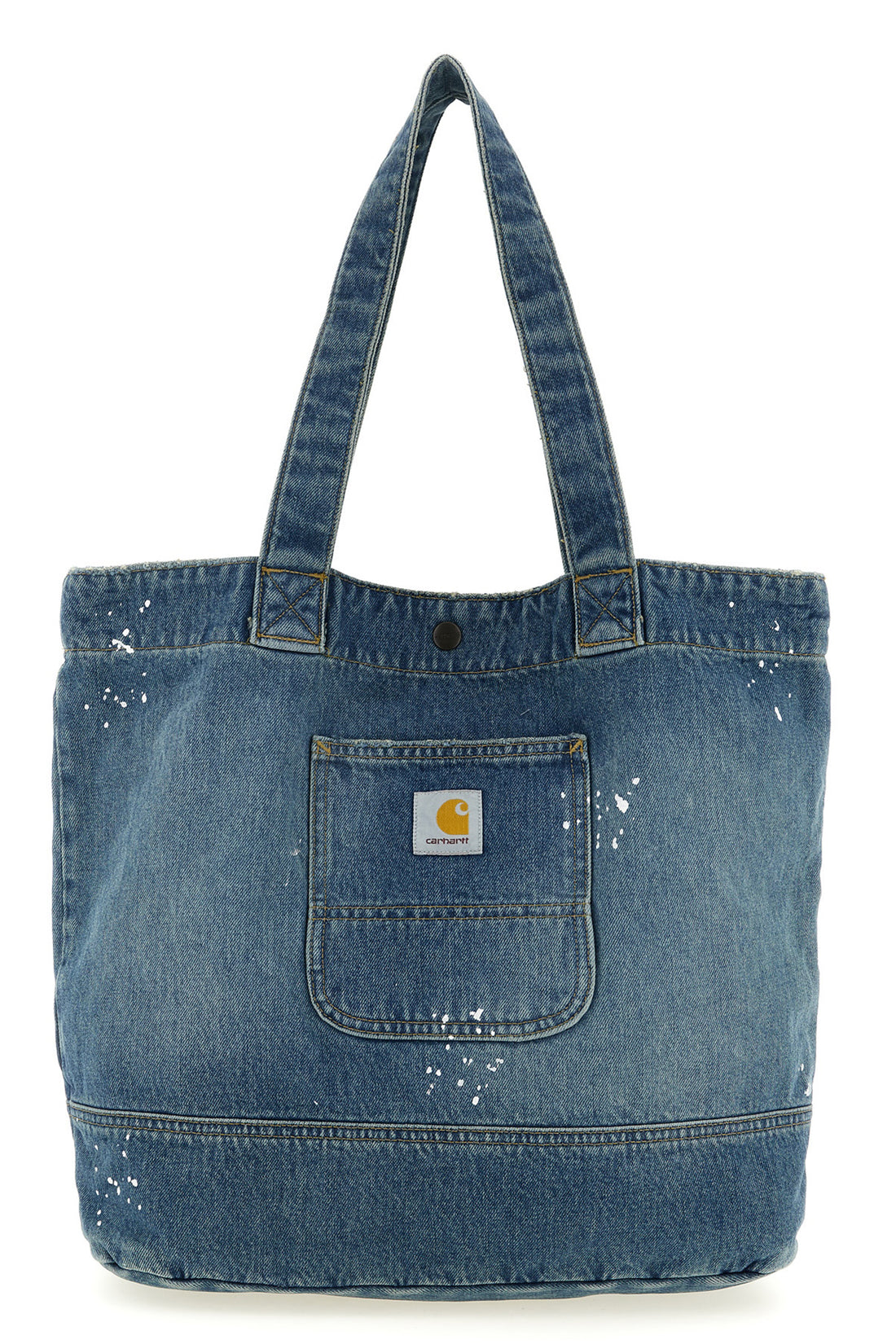 CARHARTT WIP OS denim tote shopping bag in heavy cotton denim subjected to destroyed and used-