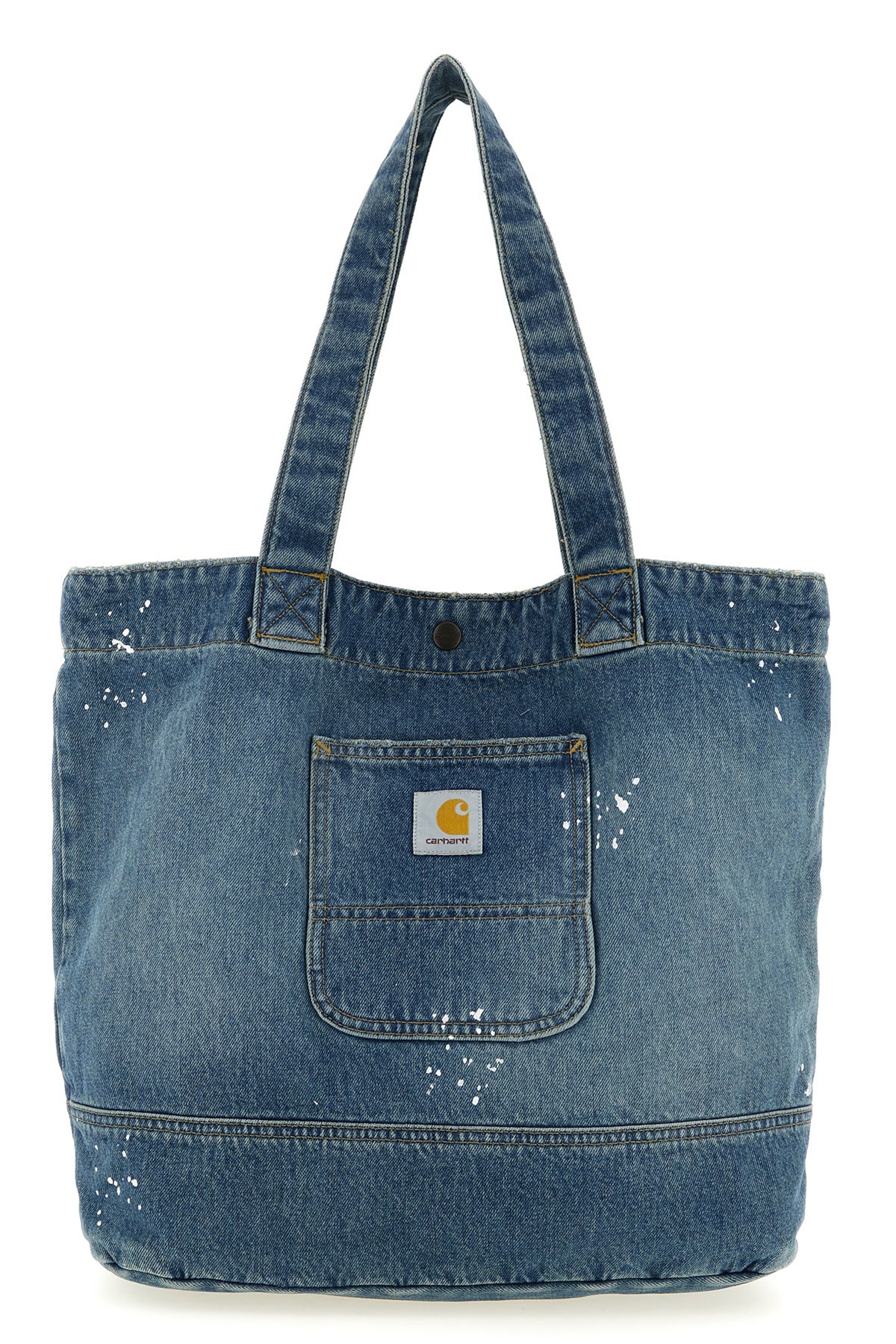 denim tote shopping bag in heavy cotton denim subjected to destroyed and used-