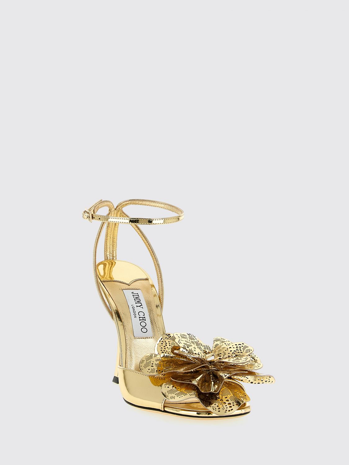 mimi laminated patent leather sandal with floral application