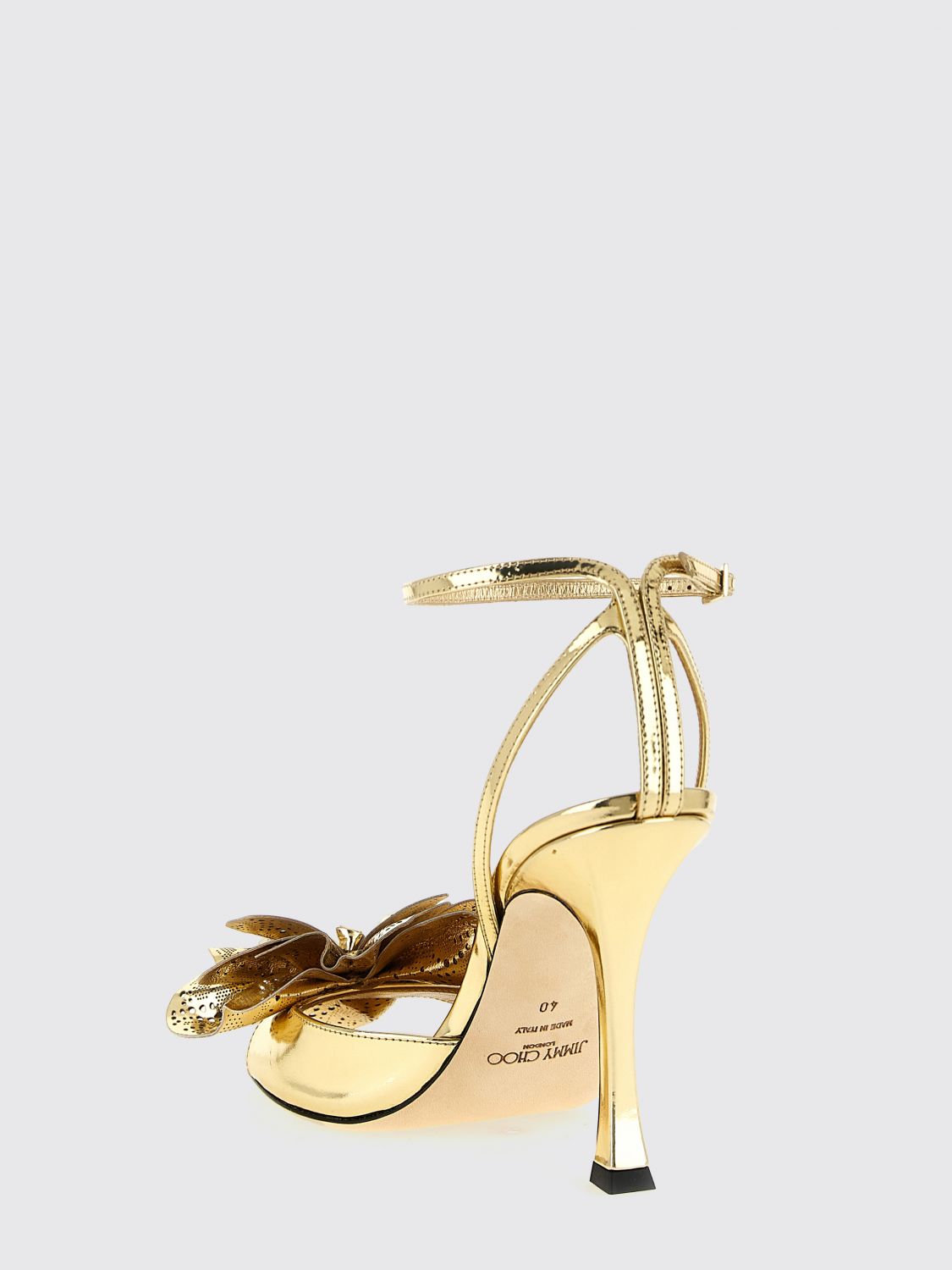 mimi laminated patent leather sandal with floral application