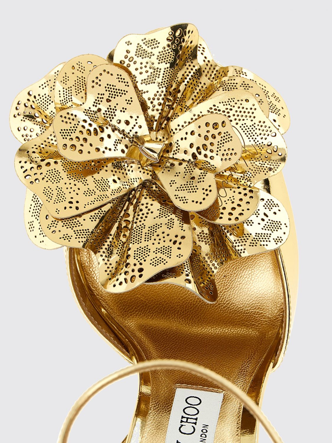 mimi laminated patent leather sandal with floral application