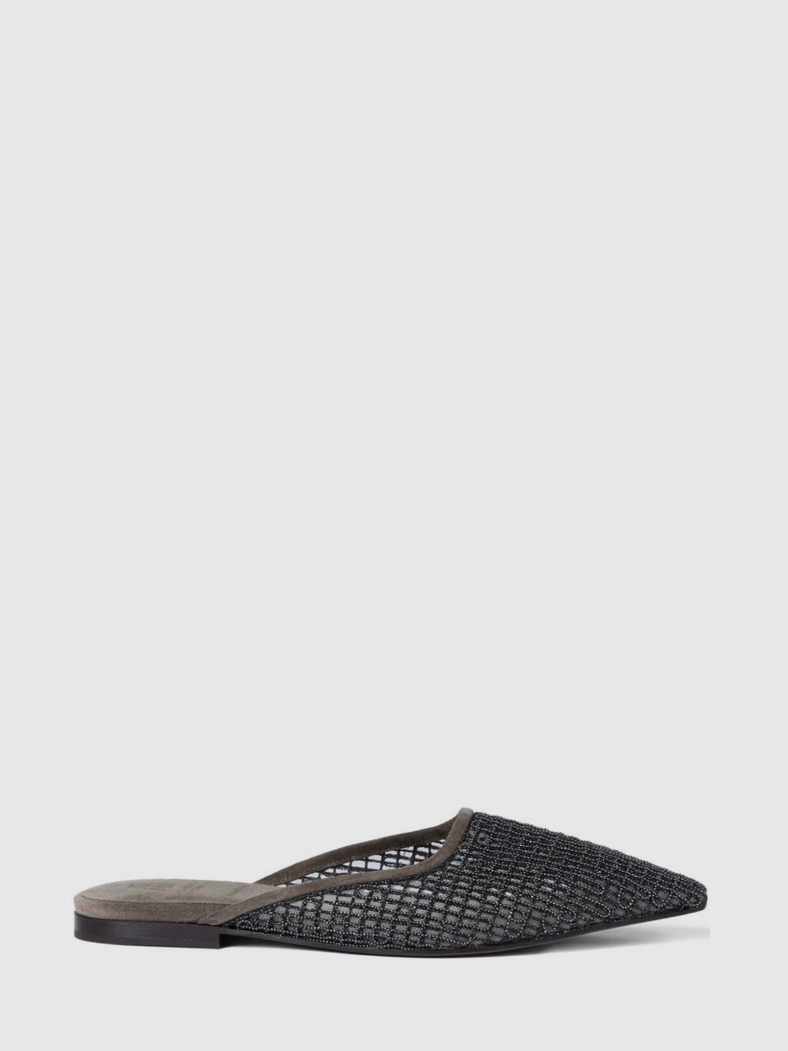 suede and mesh nylon mules with monili