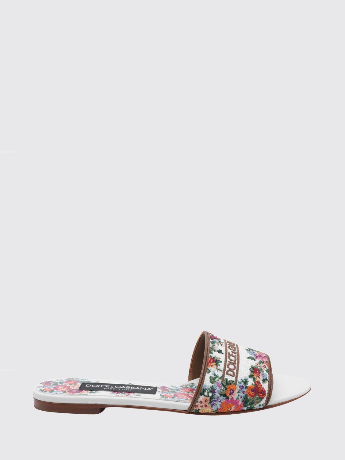 canvas mules with embroidered floral motif