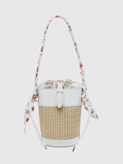 capri raffia and leather bucket bag