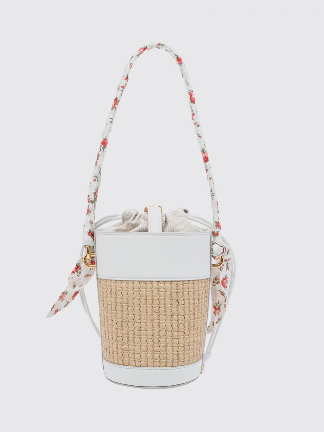 capri raffia and leather bucket bag